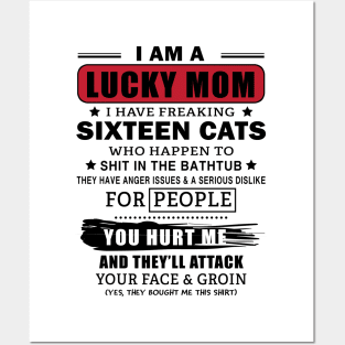 I Am A Lucky Mom With Sixteen Cats Posters and Art